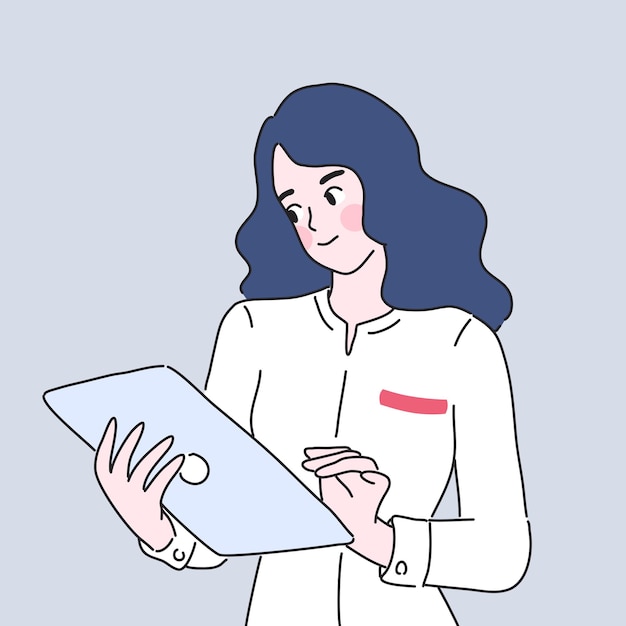 business woman touched on tablet illustration