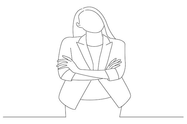 Business woman with crossed arms Oneline art drawing style