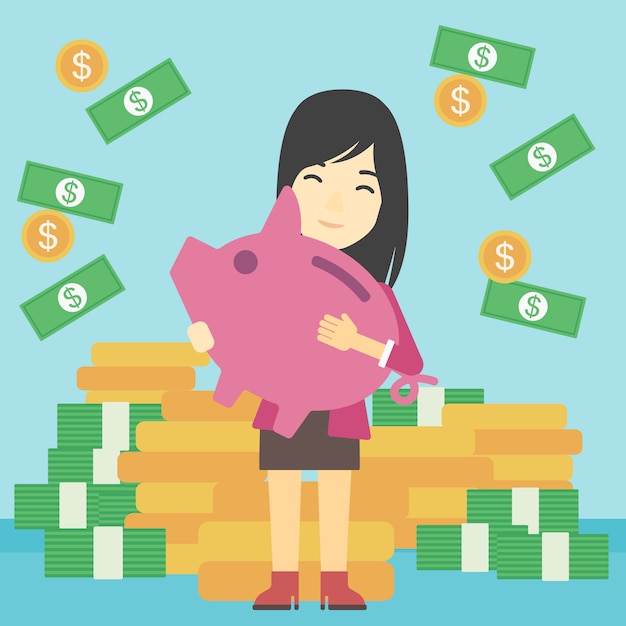 Business woman with piggy bank 