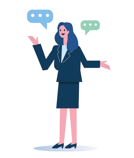 Business women talking with bubble Business communication concept Isolated flat graphic design vector illustration