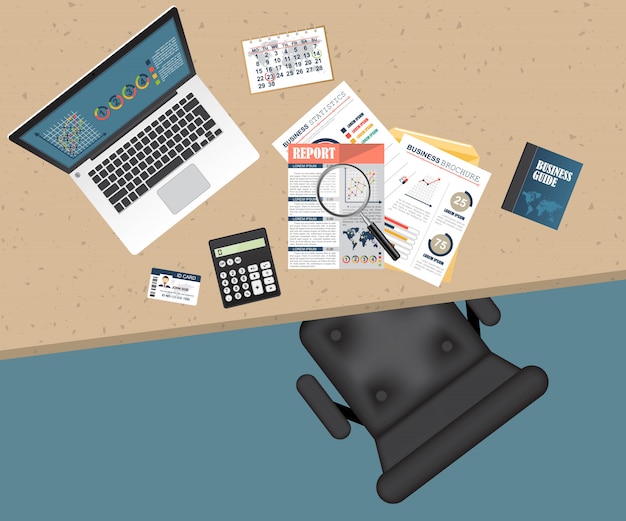 Business workspace top view illustration