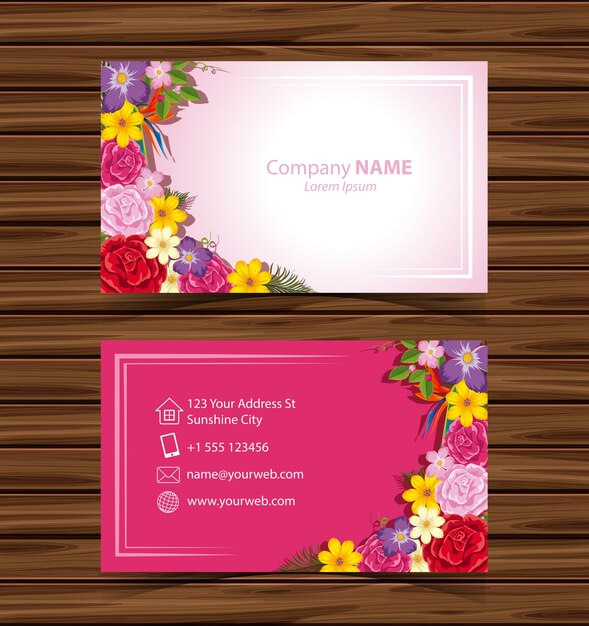 Vector businesscard template with colorful flowers