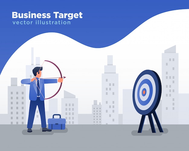 Businessman Aiming at Target, Shooting Arrow  Illustration