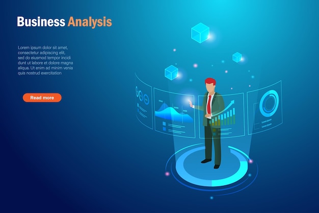 Businessman analysing virtual graph and block chain network connecting technology