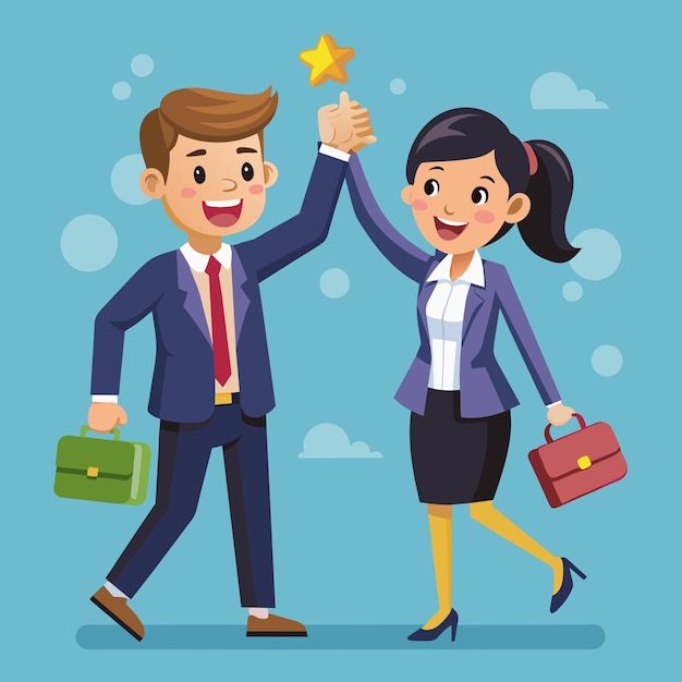 Businessman and businesswoman giving high five success concept cartoon vector illustration