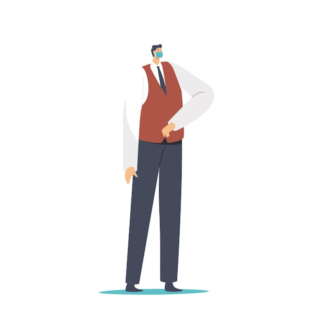 Businessman Character Bump Elbow for Greeting during Coronavirus Pandemic. Adapting New Normals Concept with Man Wearing Mask Isolated on White Background. Cartoon People Vector Illustration