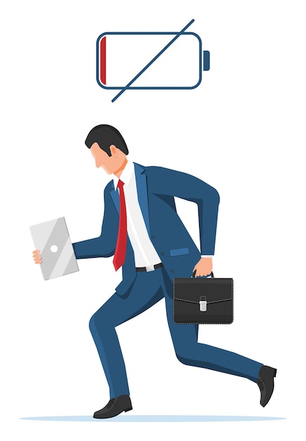 Businessman character tired Low battery