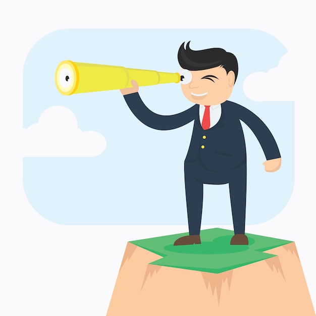 businessman character with telescope cartoon vector design