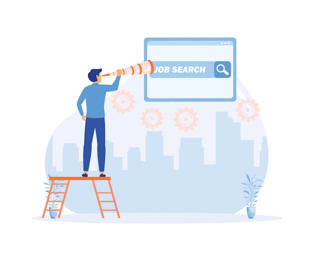 Businessman climb a ladder on job search bar with binocular to see opportunity and vacancy