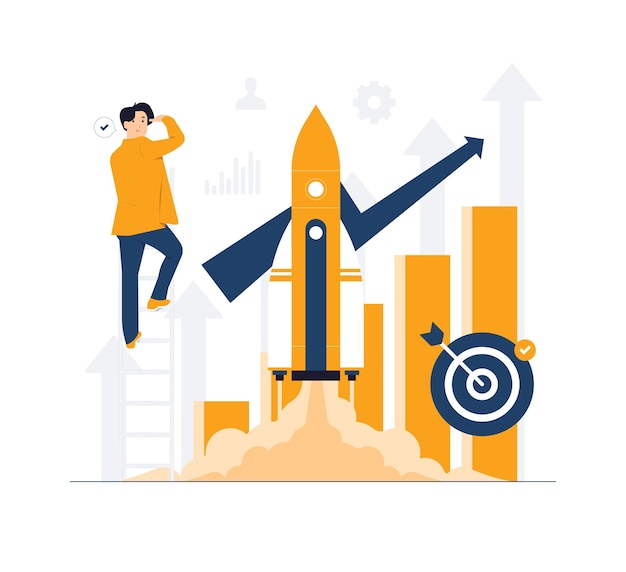 Businessman climbing to career ladder overcome his fear Business goal Climb up ambitious leadership personal goal startup growth concept illustration