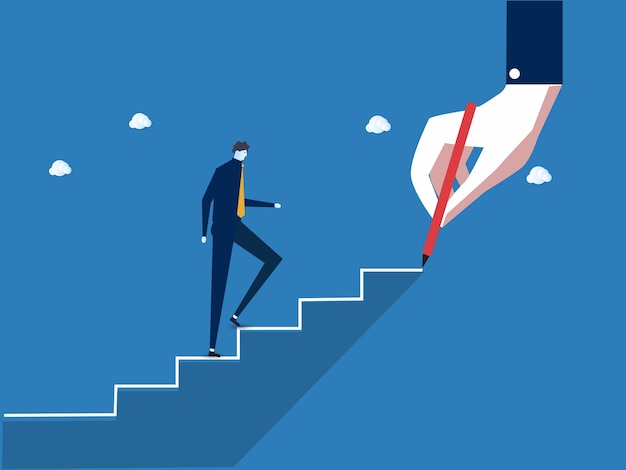 Businessman climbing the drawn stairsvector illustration