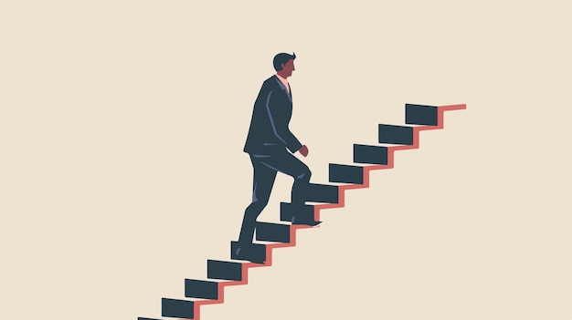 Businessman Climbing HandDrawn Staircase Symbol