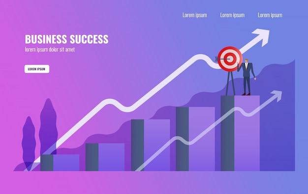 Businessman complete Business mission on  the top of graph. 