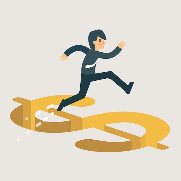 Businessman crossing the money trap illustration.