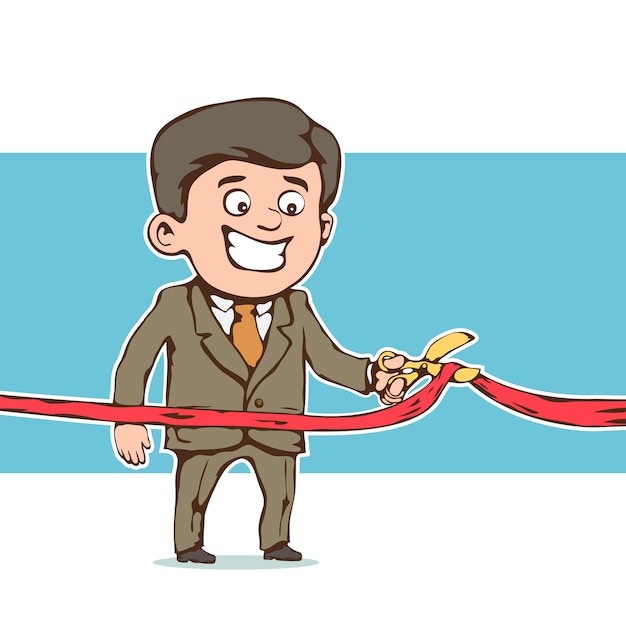 Businessman cuts a red ribbon