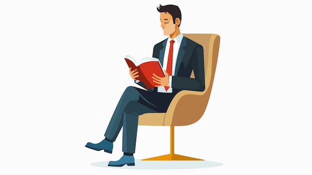 Businessman in Cylinder Reading Book Flat Style Vector Illustration