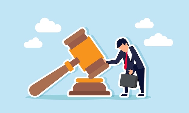 Vector a businessman dejectedly holding a gavel