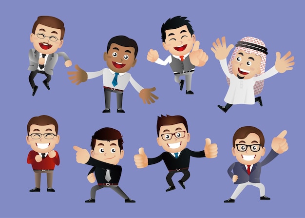 businessman in different actions, cartoon characters set worker person professional manager smiling and expression