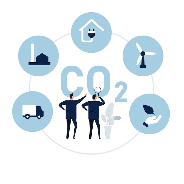 Vector businessman discuss co2 carbon neutral zero emissions for environment climate change