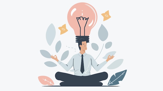 Businessman Doing Yoga in Lotus Pose Inside Light Bulb