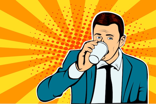 Businessman drinking Cup of coffee looking sideways