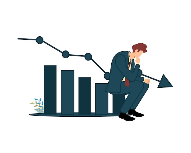 businessman experienced a decline in business performance due to recession. business recession