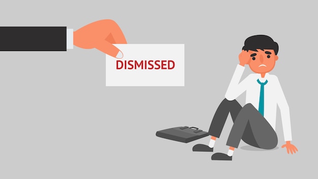 Businessman financial crisis Concept.Employer giving dismissal notice to young man  business illustration.  flat