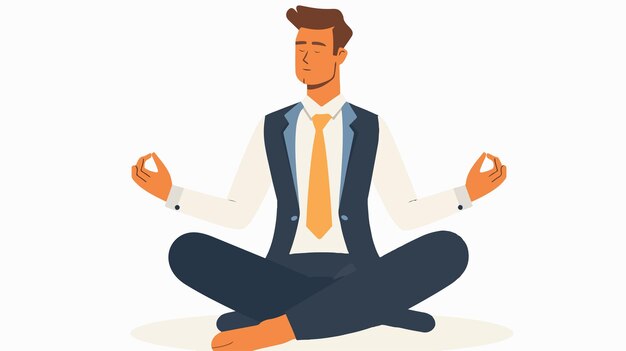 Vector businessman finding balance through yoga in lotus pose vector illustration