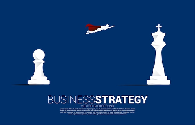 Businessman flying to king chess piece 3D silhouette vector icon for business planning and strategy thinking