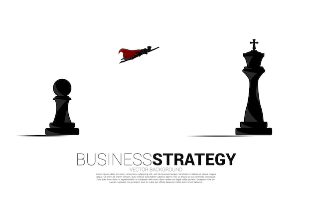 Businessman flying to king chess piece 3D silhouette vector icon for business planning and strategy thinking