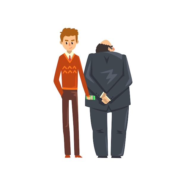 Businessman giving bribe money corruption and bribery concept vector Illustration isolated on a white background