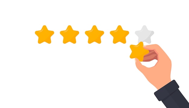 Businessman hand give a five star rating to rate a service or goods Customer review