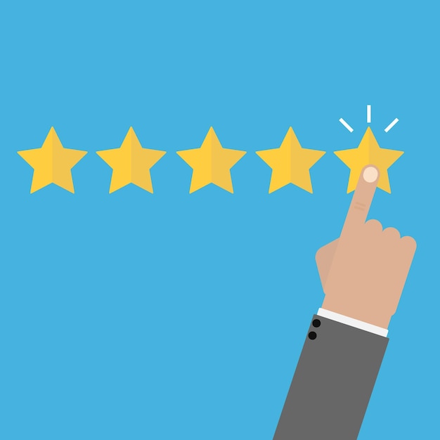 Businessman hand touches five stars rating feedback