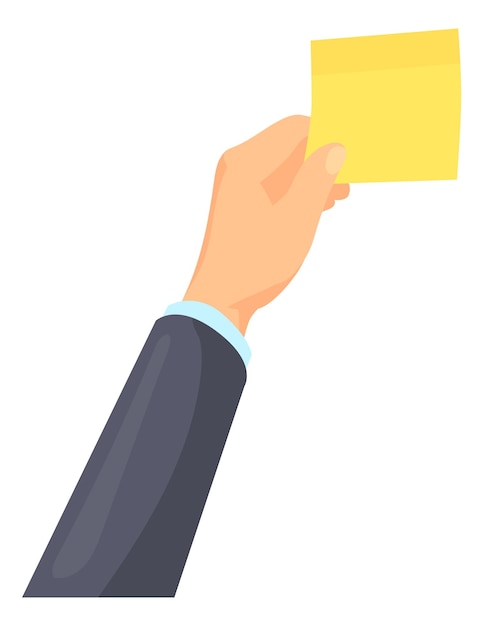 Businessman hand with yellow sticky note Memo or reminder isolated on white background