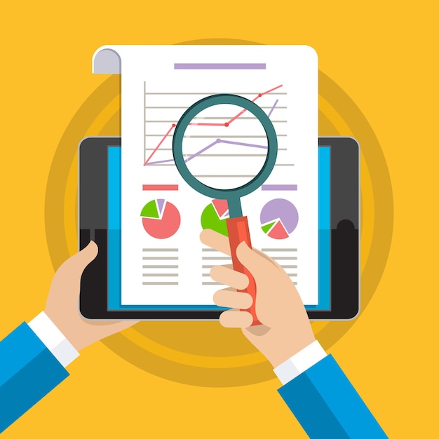 Businessman hands with financial chart and graph.