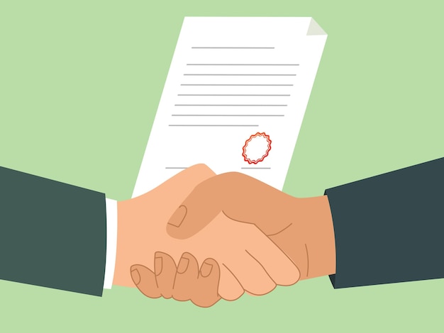 Businessman handshake contract signing illustration