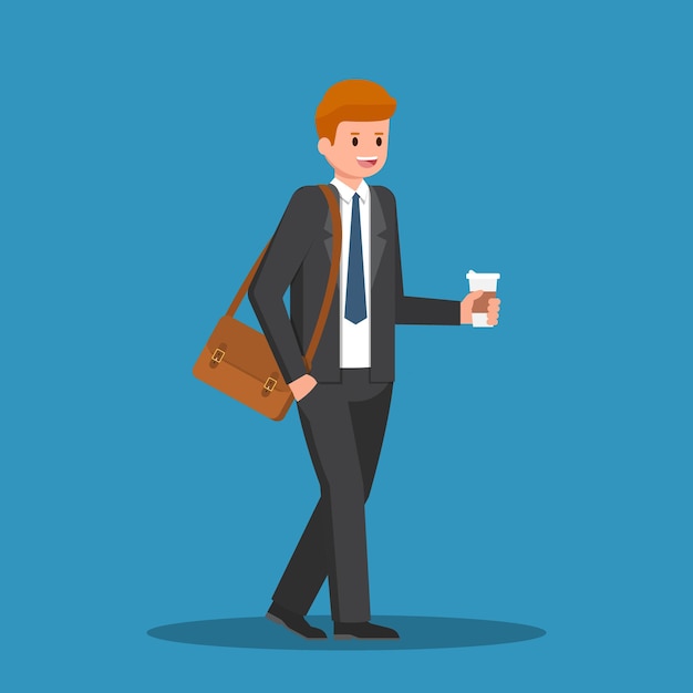 Businessman holding coffee cup in his hand and going to work.