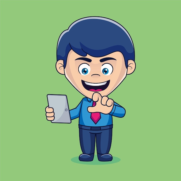 Businessman holding a ipad vector illustration