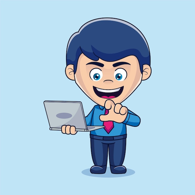 Businessman holding a laptop icon concept illustration