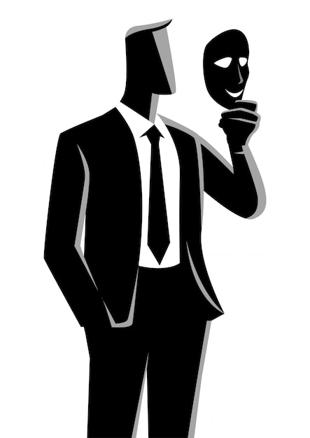 Businessman holding a mask in front of his face