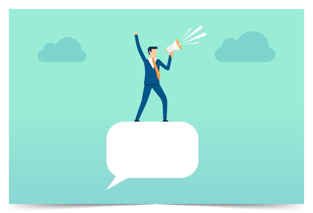 Businessman holding megaphone to telling message Vector illustration design