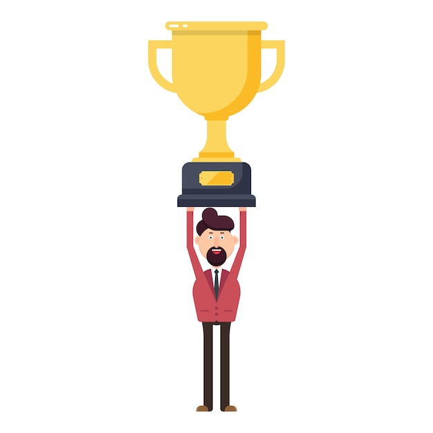 Businessman holding winner trophy illustration