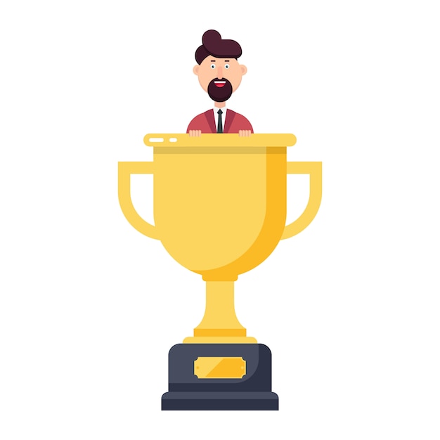 Businessman holding winner trophy illustration