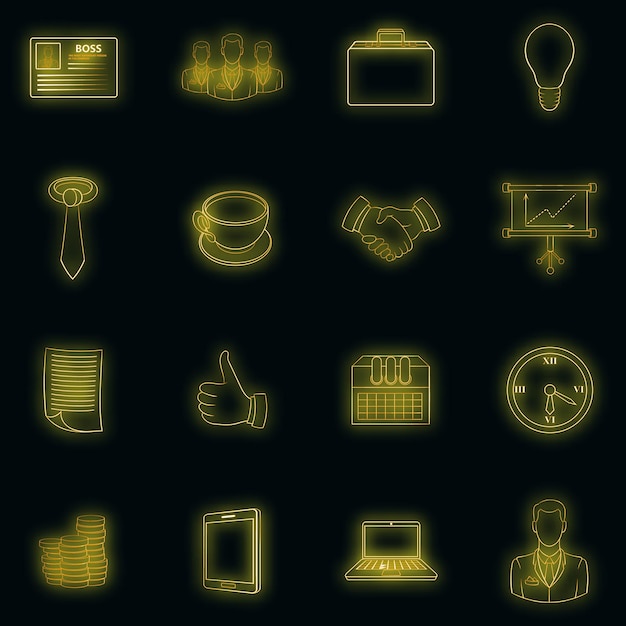 Businessman icons set vector neon