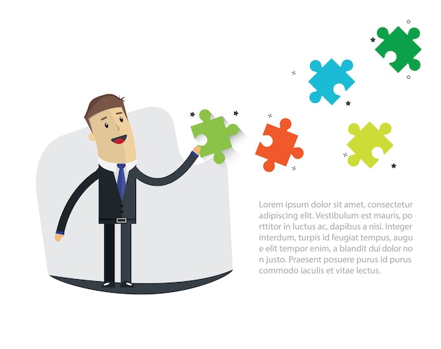 Vector businessman illustration. businessman solved puzzle problem.