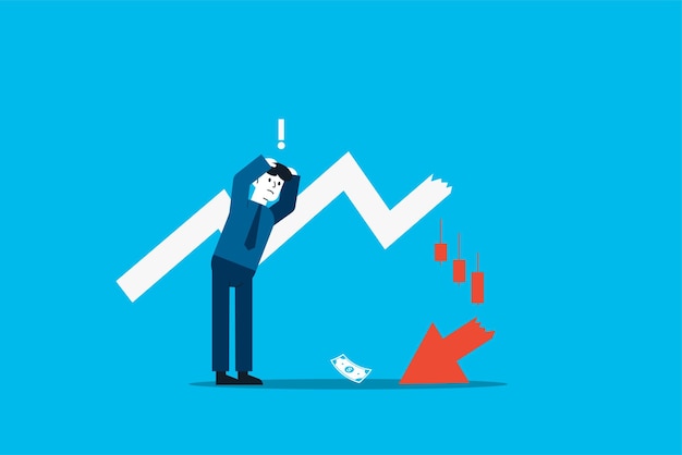 businessman investor fall on uncertainty volatile up and down arrow profit graph