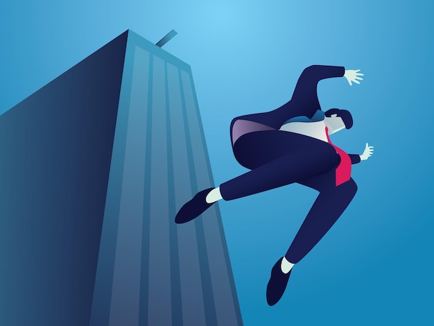 Businessman jump from tall building concept of risk in business or depressed person doing suicide