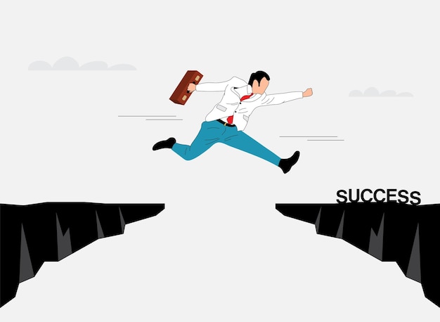 Businessman Jumping over mountain.