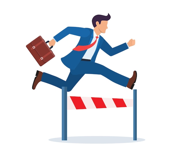 Businessman jumping over the obstacle