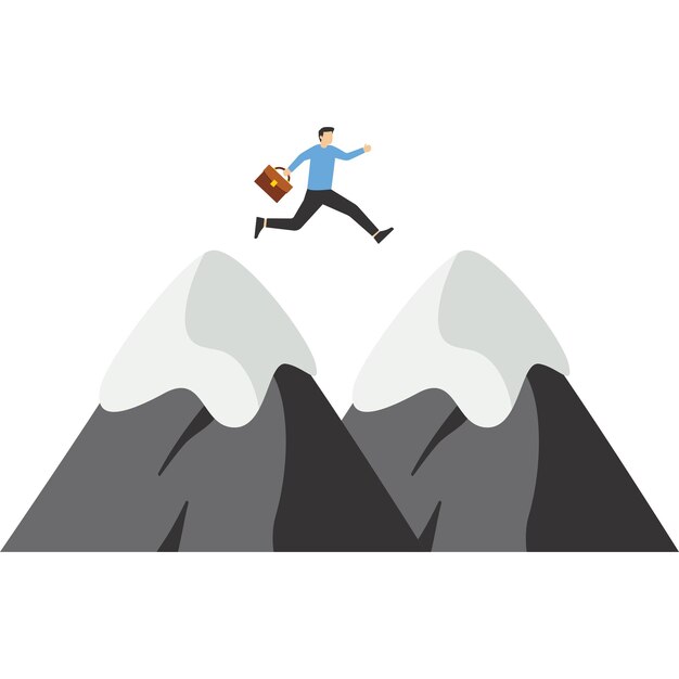 Vector businessman jumps over obstacles on the verge vector illustration in flat style